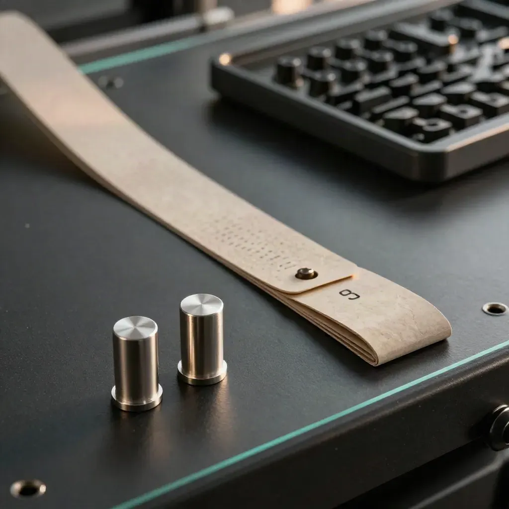 Lead-time tracker kit with lane pegs, rolled tags and arcing alignment pieces on a matte-black surface.